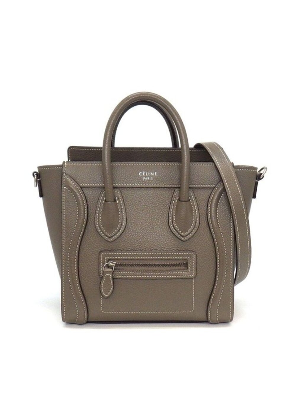 Celine Shoulder Bag Luggage Nano Suri Drumd Calfskin Silver